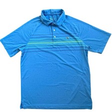 Vineyard Vines Men's Performance Polo Shirt Size Medium Blue/Navy/Green Striped