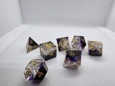 Handmade Rainbow Swirl Dice Set   7pc Polyhedral Resin Dice for DnD / TTRPG