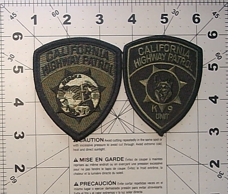 TWO DIFFERENT CA. HIGHWAY PATROL PATCHES. (BOTH SUBDED, ONE K-9)