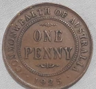 1925 2ND RAREST ONE PENNY 1D 6 PEARLS COIN AUSTRALIA GEORGE V COPPER PRE DECIMAL