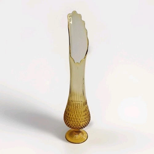 Vintage MCM Fenton Coloniel Swung  Hobnail Amber Glass Vase Large 21" Tall Exc.