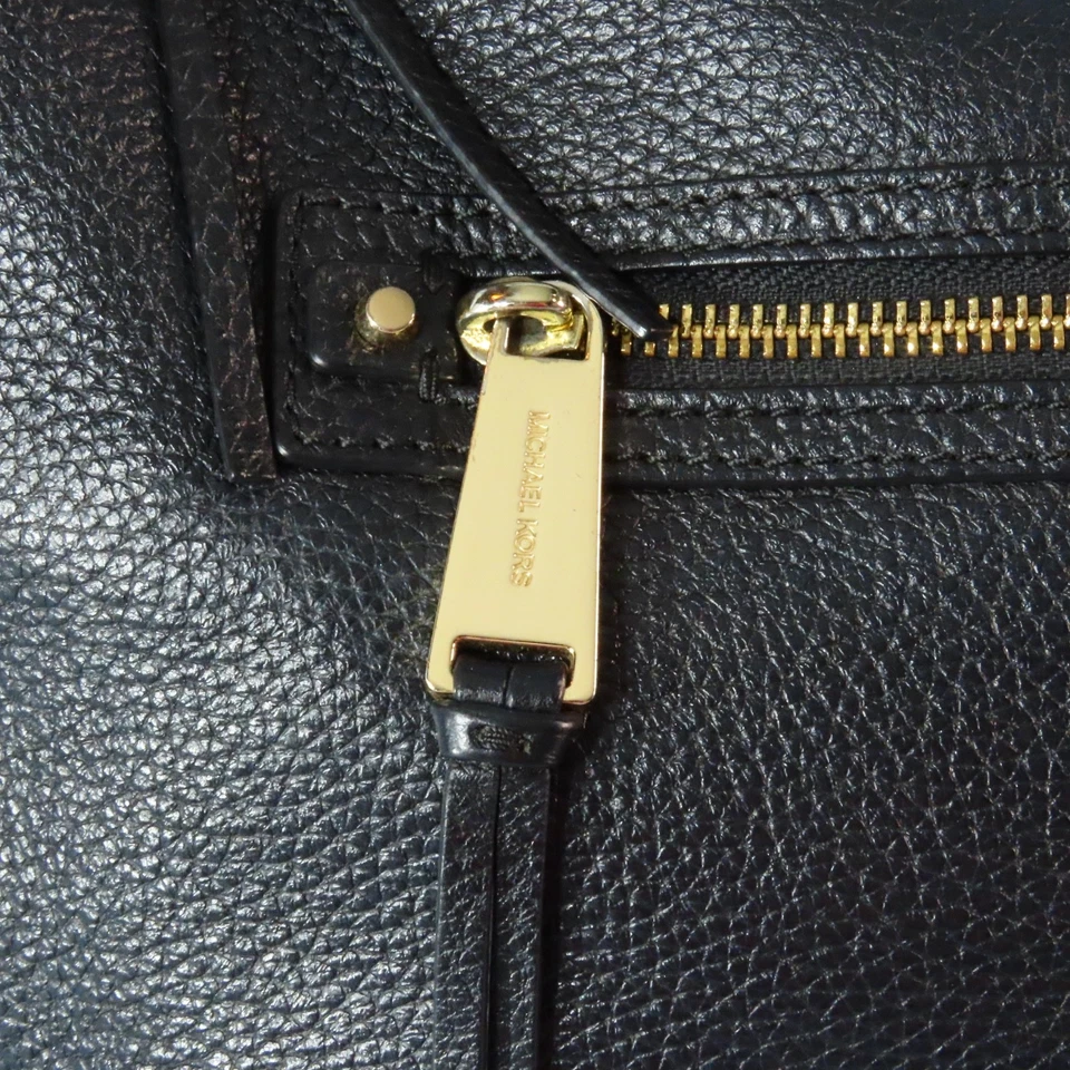 MICHAEL KORS Black Mandarin Leather RHEA ZIP SHOULDER HOBO Bag Purse GOLD ZIPPER - Image 2 of 4