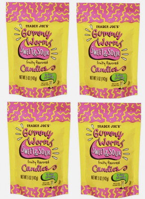 4 Pack Trader Joe's Sweet & Sour Gummy Worms Candies 5 oz ea Gummies Zero Sugar