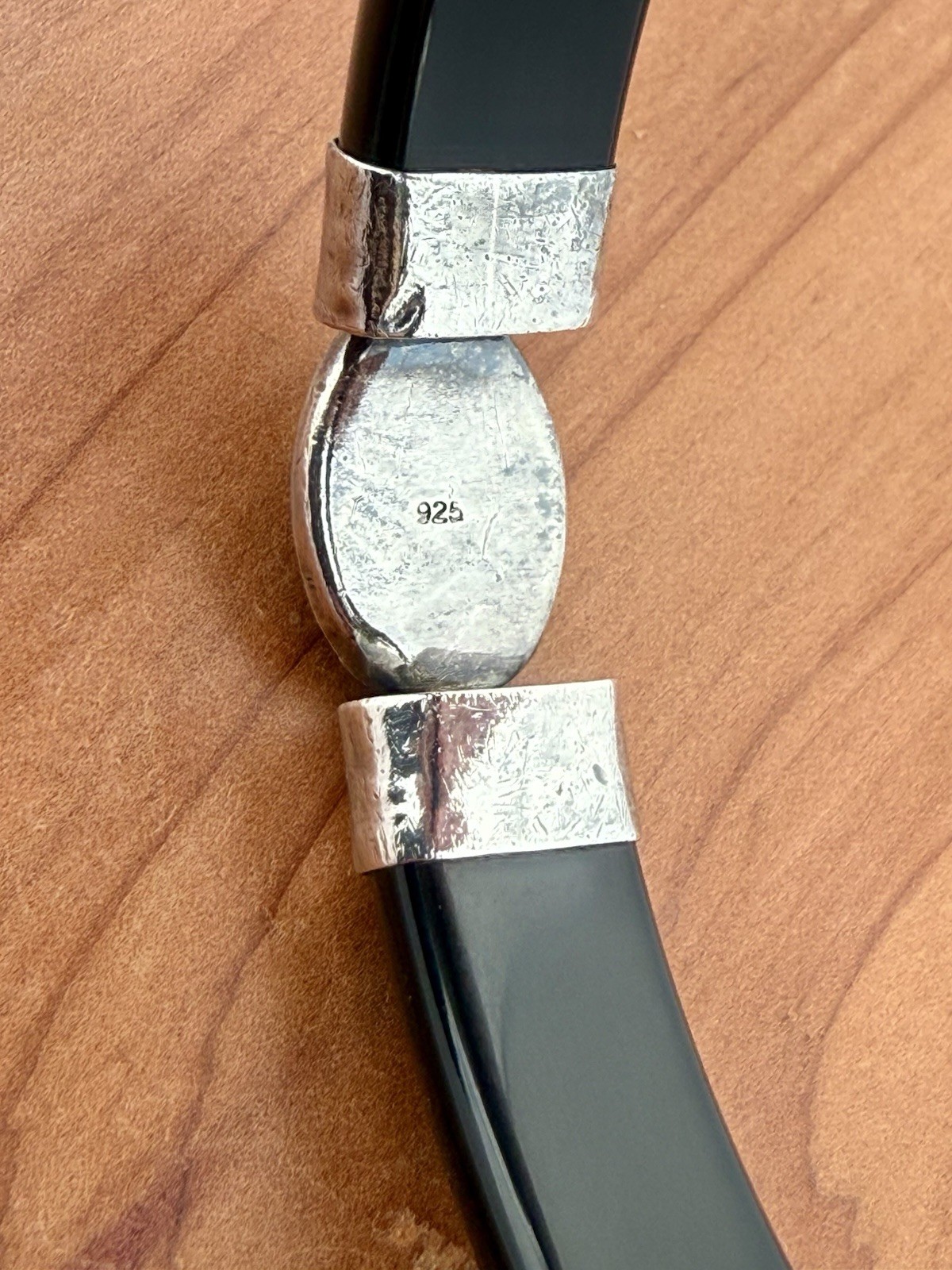 Solid Black Onyx Bangle Sterling Silver Blue Lapi… - image 7