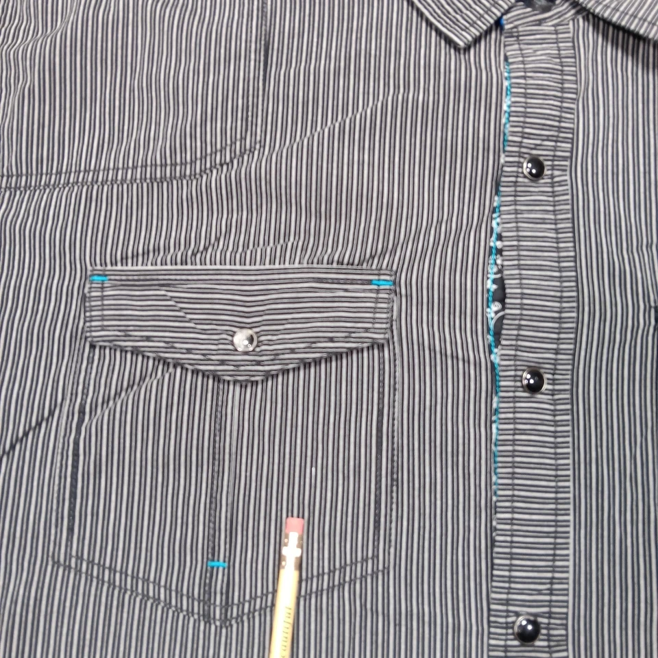 Marc Ecko Cut & Sew Shirt Mens 2XL Black Stripe Long Sleeve Floral Elbow Patches - Image 3 of 4