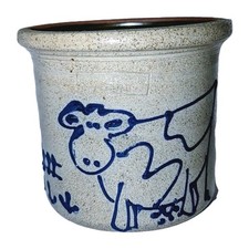 Vtg Salmon Falls Cow Crock Salt Glazed Pottery Jar Dover NH Stamped No Date A++!