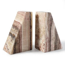 Natural Onyx Bookends for Shelves, Decorative Bookends for Heavy Books, Non-S...