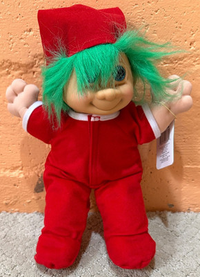 Vtg 90s Russ Troll Kidz Jangles 12'' Christmas Elf Doll Red Green Santa Hat NWT