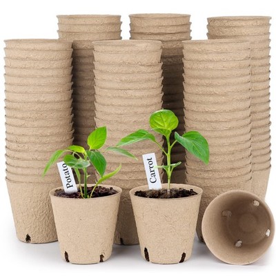 120 Peat Pots 3.15 Inch for Seed Starting with Drainage Holes & 20 Labels