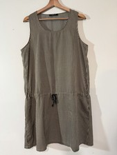 Mango Basics Black Beige Striped Sleeveless Drawstring Shift Dress Size XL