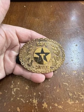 Vintage Texaco Gas & Oil Industry Safe Driver Award Stamped Brass Belt Buckle