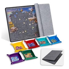 Jigsaw Puzzle Board with 6 Sorting Trays  Felt Cover, Foldable Puzzle Mat