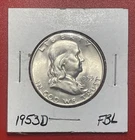 1953 D Franklin Silver Half Dollar, Choice to Gem Uncirculated, Appears FBL.
