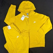 Nike Logo Full ZIP Fleece Storts Men's 2 Piece Sweatsuit Yellow Tracksuit Size L