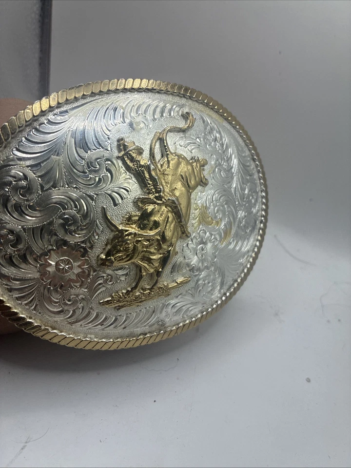 Montana Plateros Grande Plata Grabado Western Cinturón Hebilla Foto 4 de 4