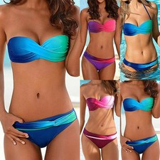 Women Push Up Bikini Set Padded Bandeau Bra Swimsuit Swimwear Beach Bathing Suit