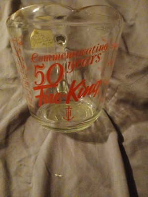 Anchor Hocking Fire King 50 Year Anniversary 2 Cup Glass Measuring Cup Clear Red