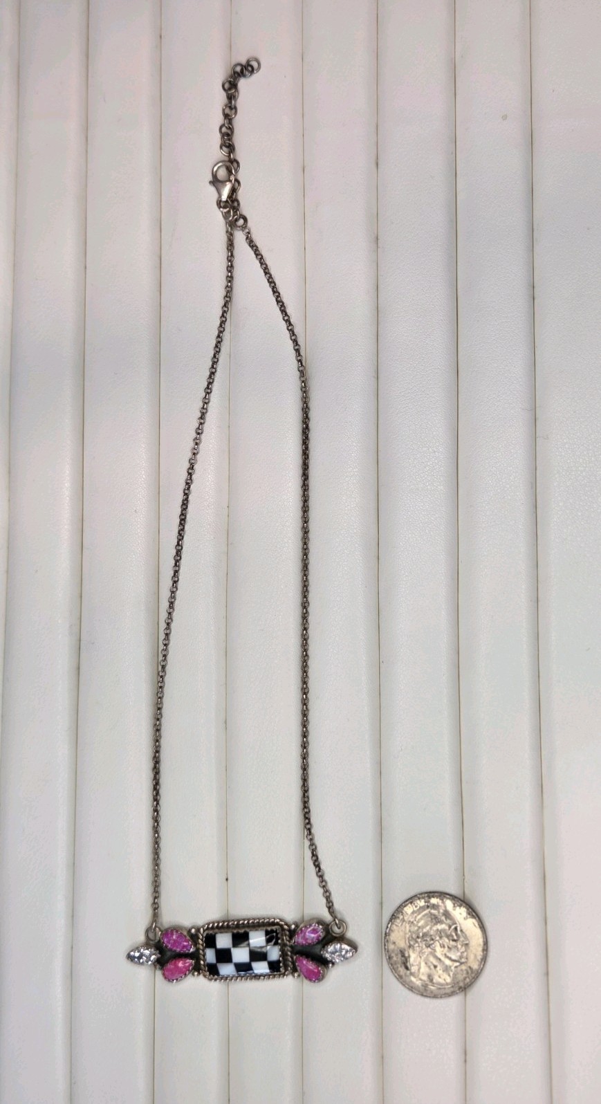 Sterling Silver Rectangular Checkered Pendant Nec… - image 1