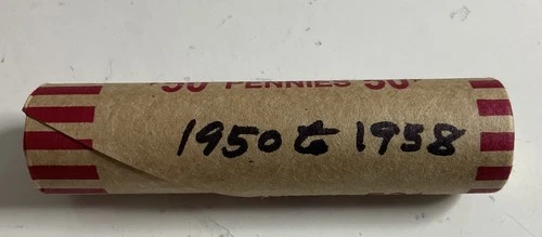 1 -1950's Wheat Cent Roll -1950 TO 1958-W/silver Roosevelt “S”  end VG to FN