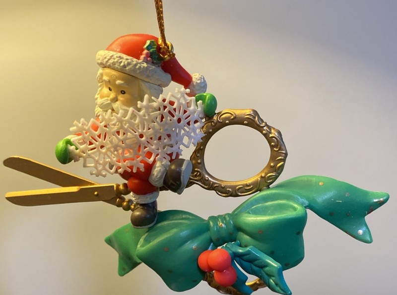 Vintage Christmas Ornament Santa Claus Scissors Sewing Quilter Trim-a- Home
