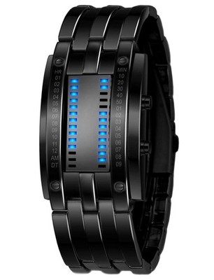 Fashion Mens Binary Sports Watch Digital LED Matrix Waterproof Outdoor Black
