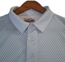 Straight Down Geometric Polo Shirt Men's L White Blue Golf Performance Stretch