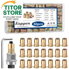 50Pcs M6 Rivet Nuts with Hand Nut Tool, Carbon Steel Flat Head 50Pcs-M6 