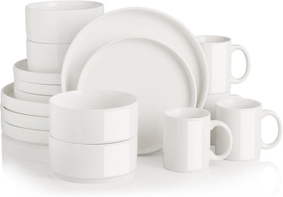 Stylish 16-Piece White Porcelain Dinnerware Set for 4 - Microwave Safe