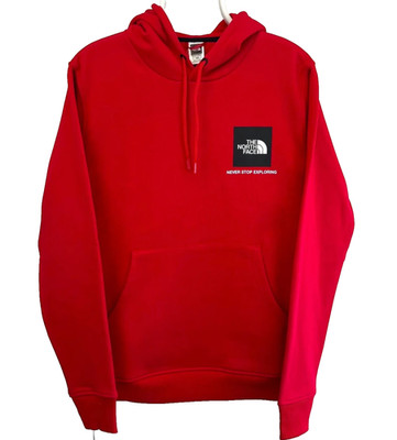 The North Face Box Logo Hoodie Red Men s XL Pullover Sweatshirt NWT