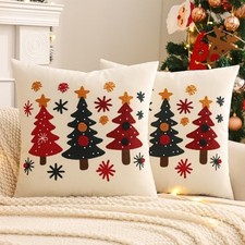 Christmas Snowflake Pillow Covers 18" x 18" Pack of 2 Green red Xmas Trees