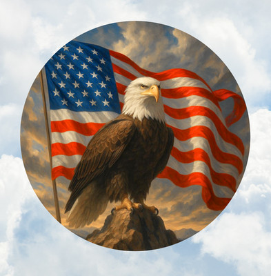 Bald Eagle & American Flag WINDOW CLING Sun-catcher Size 8'' Round Vinyl