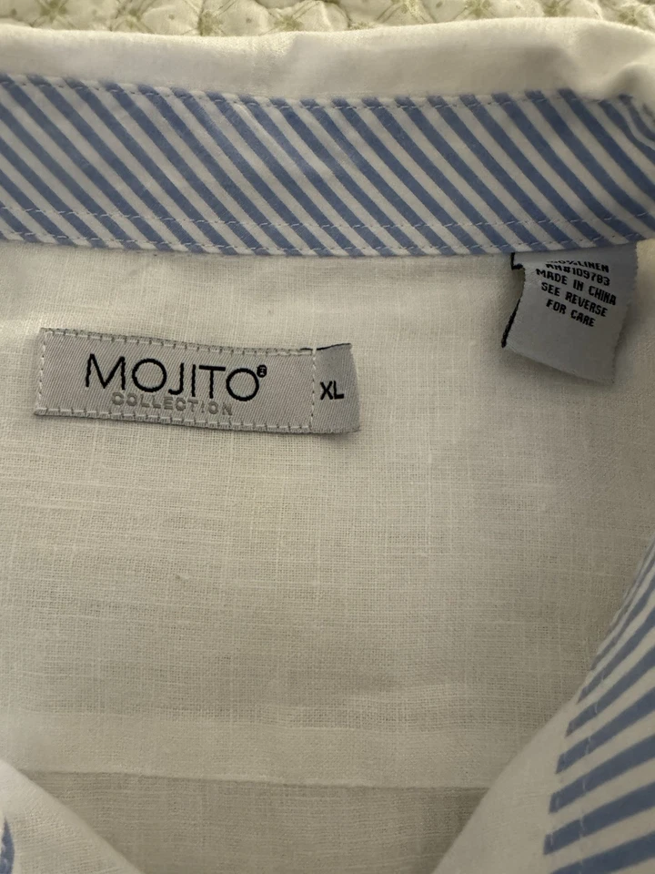Mojito Collection Men’s XL White Linen Blend Guayabera Shirt Long Sleeve Cuban - Image 3 of 4