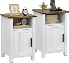 Farmhouse Nightstand With Charging Station Set Of 2 End Table With Usbtype-...