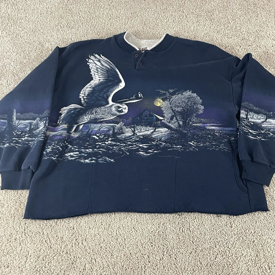 复古运动衫女式大号 90 年代超大猫头鹰图案美国裁剪独立 113 — 第 3/4 张图片