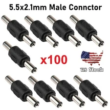 x100 CCTV Camera DC Power Male to Male Jack Adapter 2.1x5.5mm Connector