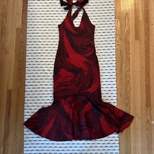 Cari Borja Red Black Mermaid Halter Gown Dress Long Formal Party Maxi Dressy S
