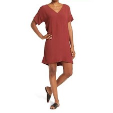 NWT MADEWELL Rusted Burgundy Novel Short Sleeve Red Mini Shift Dress Size S