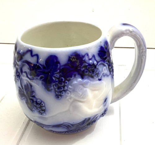 Vintage Mulbar Gefle Schweden weiß blau geprägt Porzellan Kaffeebecher