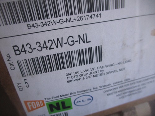 5PC BOX Ford B43-342W-G-NL Brass Straight Ball Water Meter Valve - Picture 3 of 3