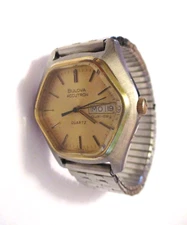 VINTAGE BULOVA ACCUTRON DUAL-DAY QUARTZ MEN'S WRISTWATCH ~ NEEDS SOME TLC ~ L@@K