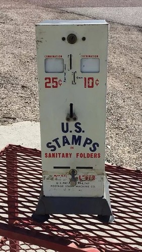 Stamp Coin  25 & 10 cent metal vending machine U S Postal Stamps Vtg