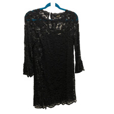 ABS Collection Black Lace Dress Size 8 Crew Neck 3/4 length Flare Black Lining Y