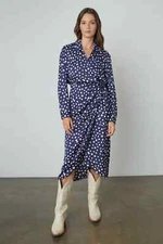 VELVET By Graham & Spencer Zendaya Satin Polka Dot Wrap Dress Navy S $257 E2
