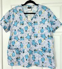 Sesame Street Cookie Monster Burst Scrub Top Size M Nurse Medical