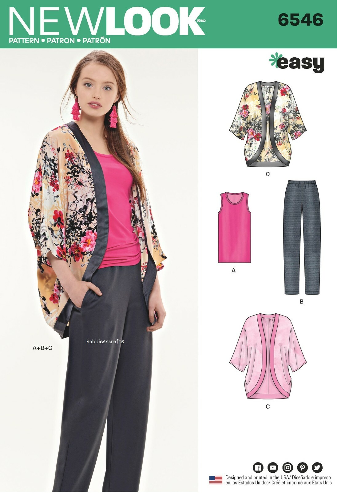 NEW LOOK 6546 MISSES' SEPARATES Jacket Top Trousers Sewing pattern Sizes XS - XL