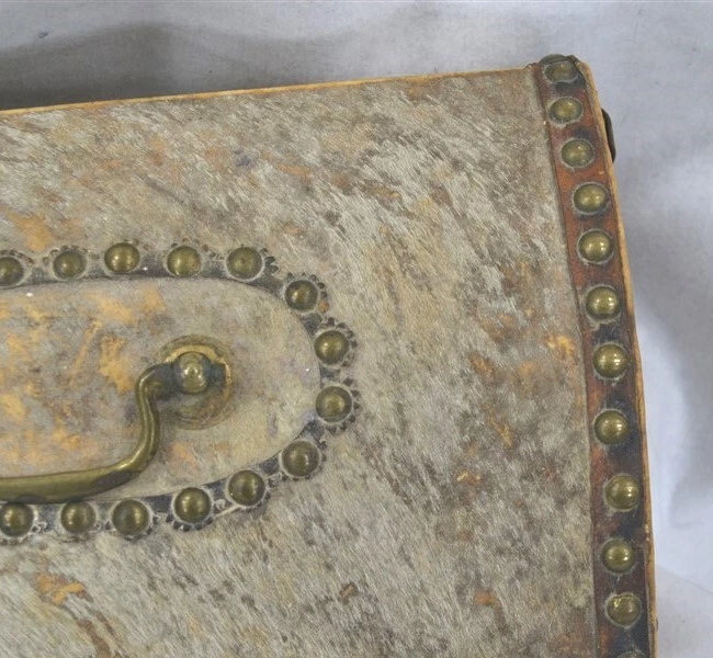 Antigua caja temprana cúpula cúpula superior cubierta de piel 12x6x7 llevar documento siglo XVIII siglo XIX Foto 4 de 4