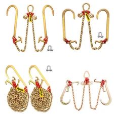 VEVOR Tow Chain J Hook 5/16"×2'/3'/10' V-Chain Bridle w/ 15" Large R T J Hooks