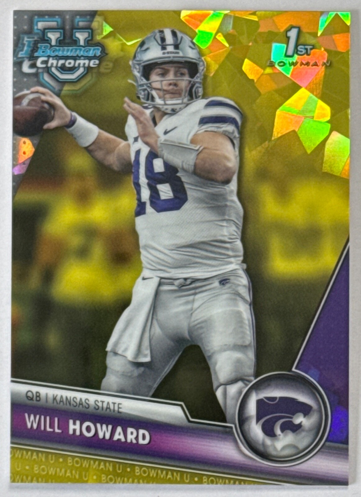 WILL HOWARD 2023 Bowman U Chrome Sapphire Yellow Refractor KANSAS STATE #38/75