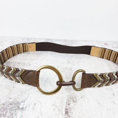 Vintage Metal Leather Stretch Belt Vintage Omega Arrowhead Stretch Belt Beige Art Ornate Metal  main image 4