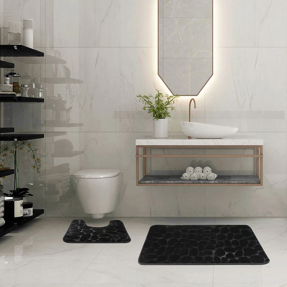 Badematte 2er Set Weiche Badezimmerteppich Badvorleger Toilette Matte Badteppich - Bild 2 von 4